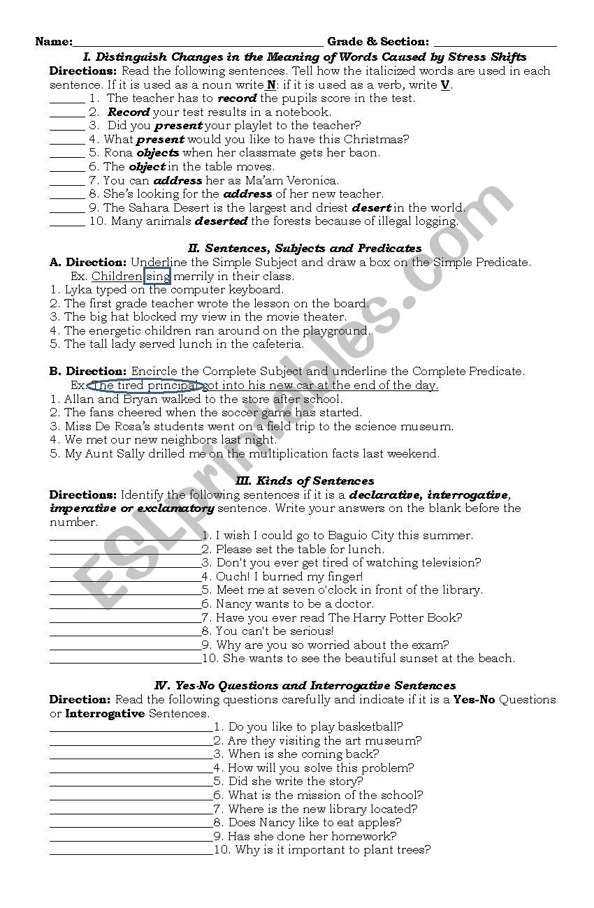 Stress Shifts and Kinds of Sentences, Yes-No Questions, 