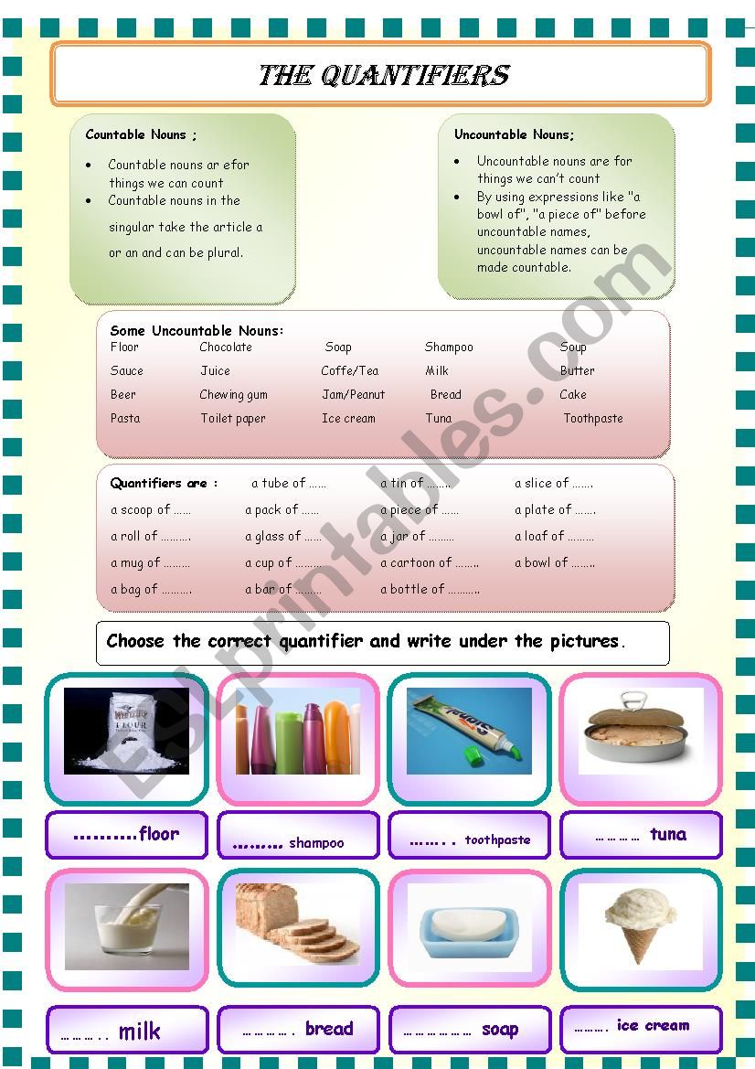 QUANTIFIERS with PICTURE EXERCISES