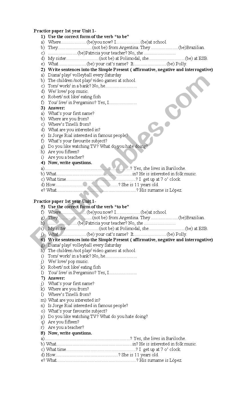 Simple Present Verb To Be worksheet