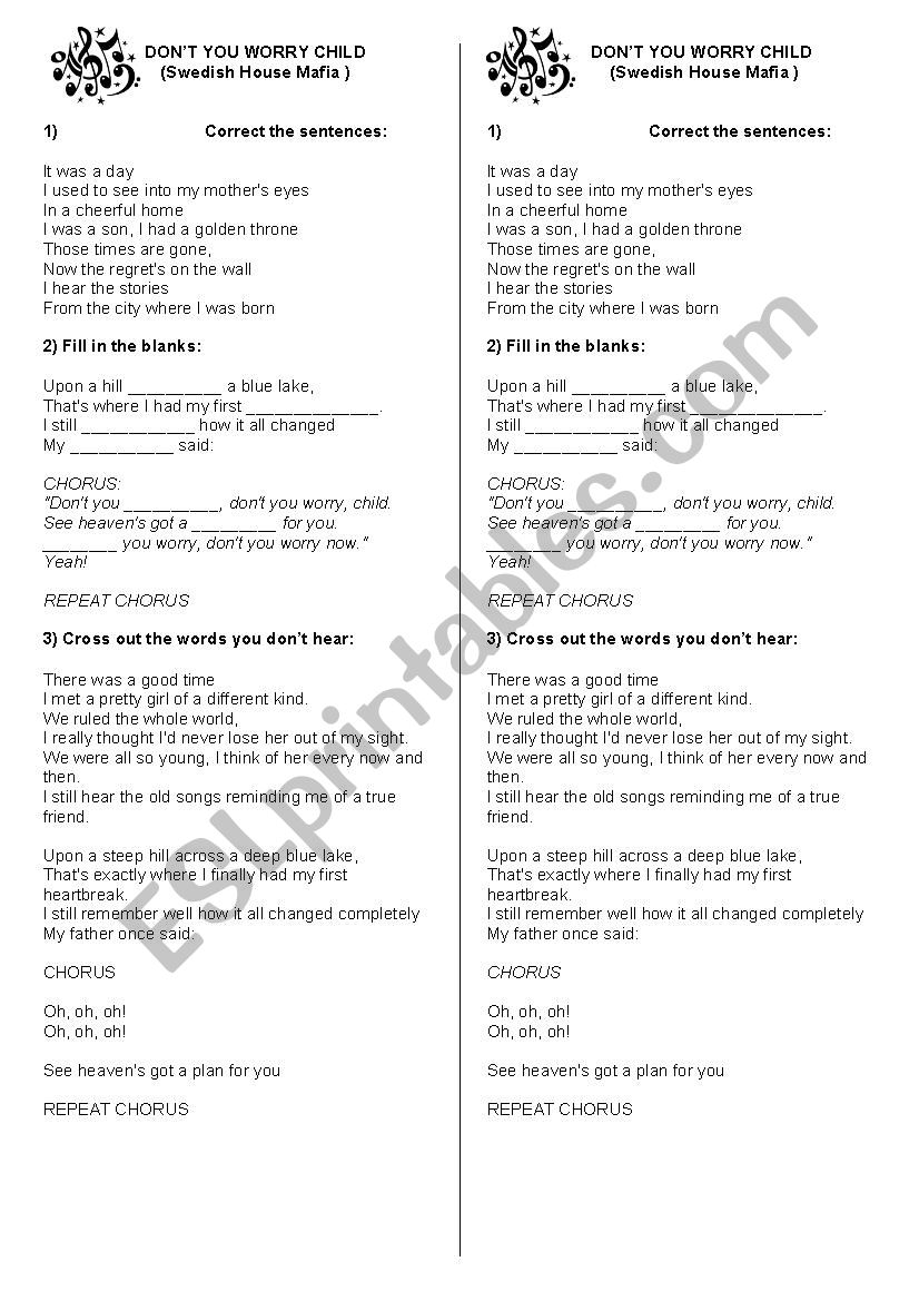 Dont worry child worksheet