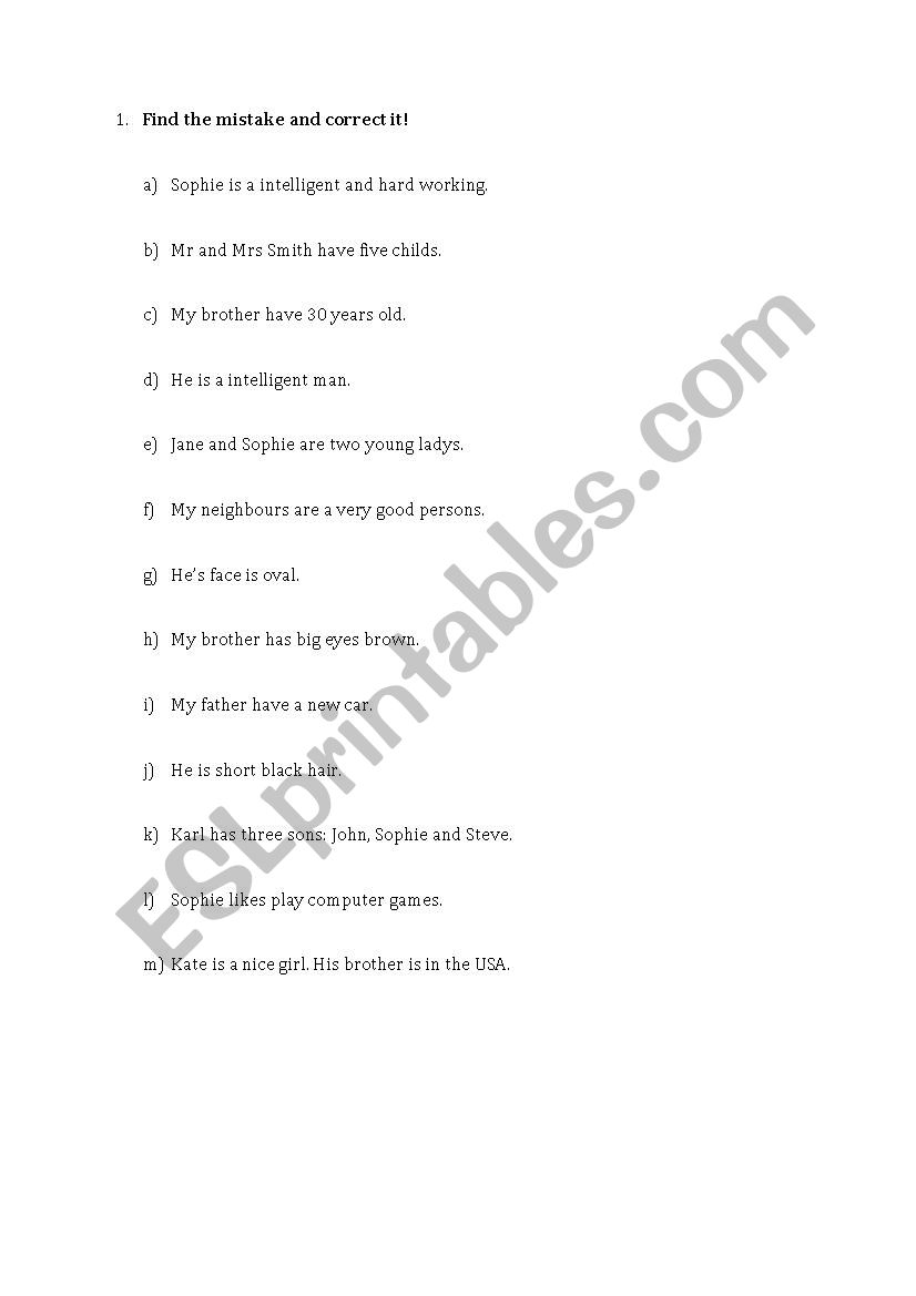 Error Correction worksheet