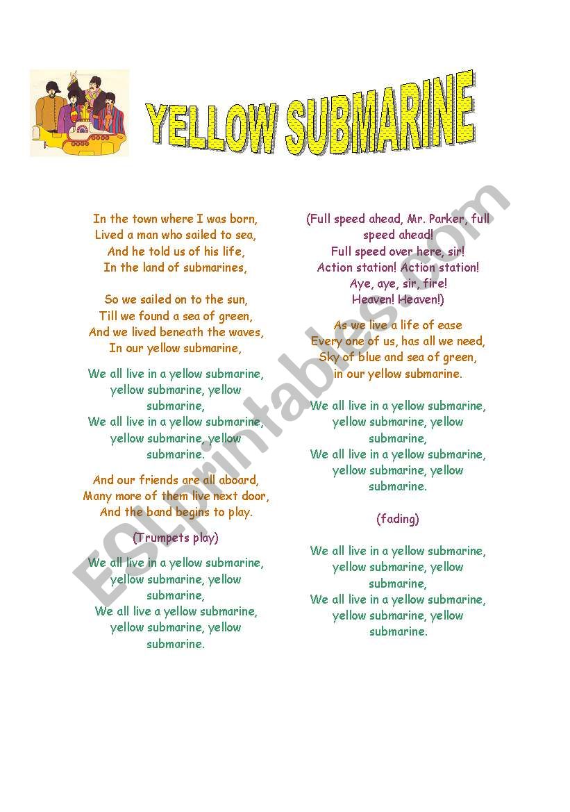 yellow submarine worksheet