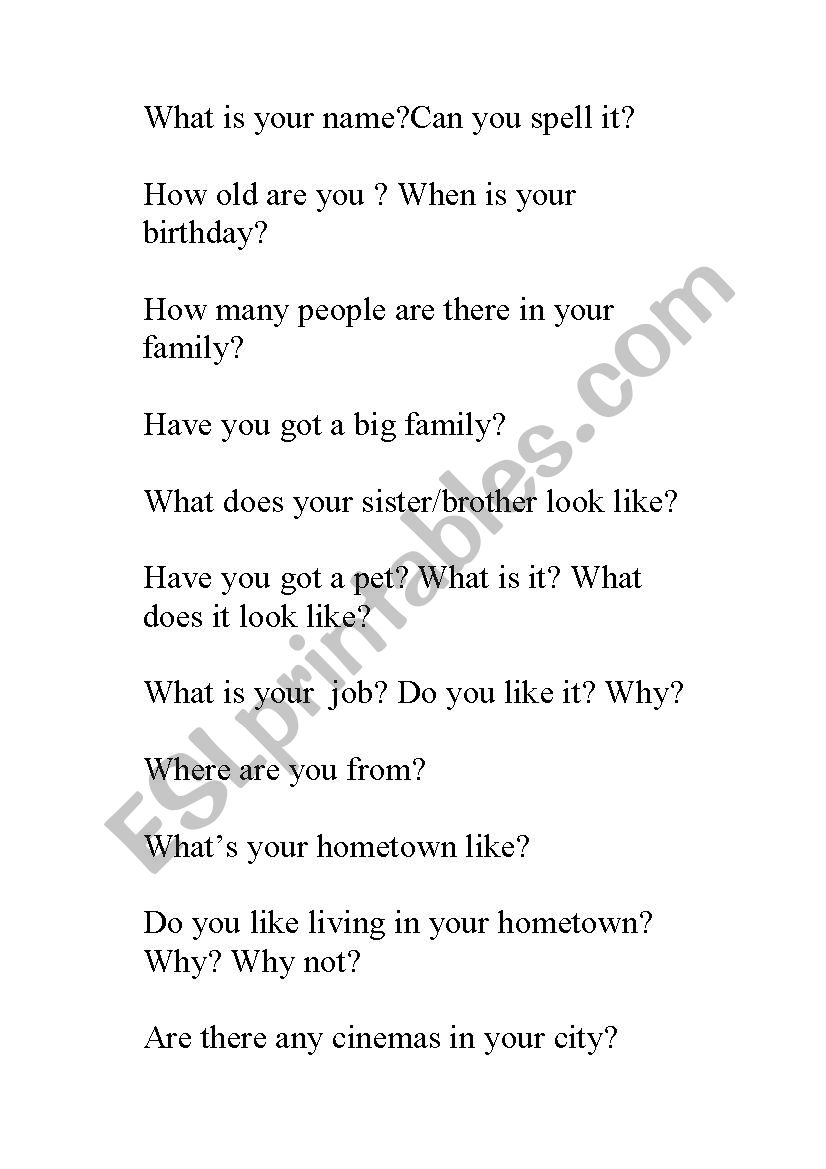 Questions  worksheet