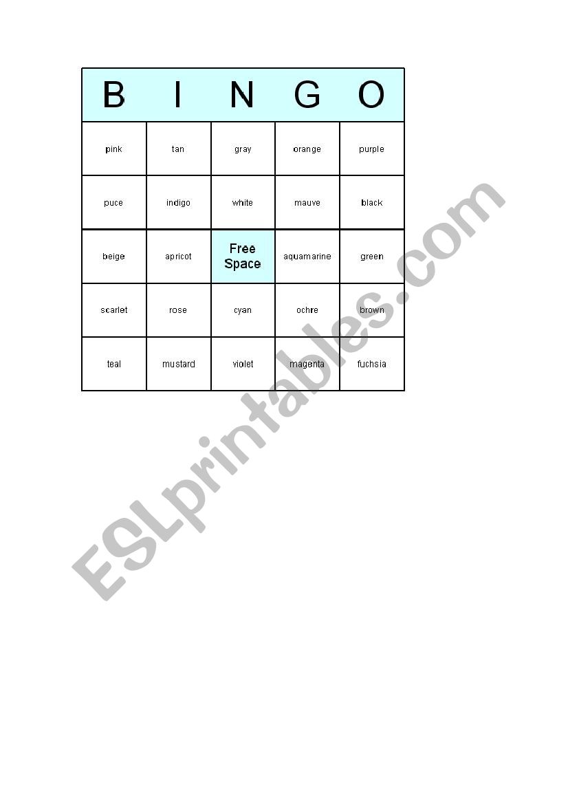 BINGO WITH COLOURS  worksheet