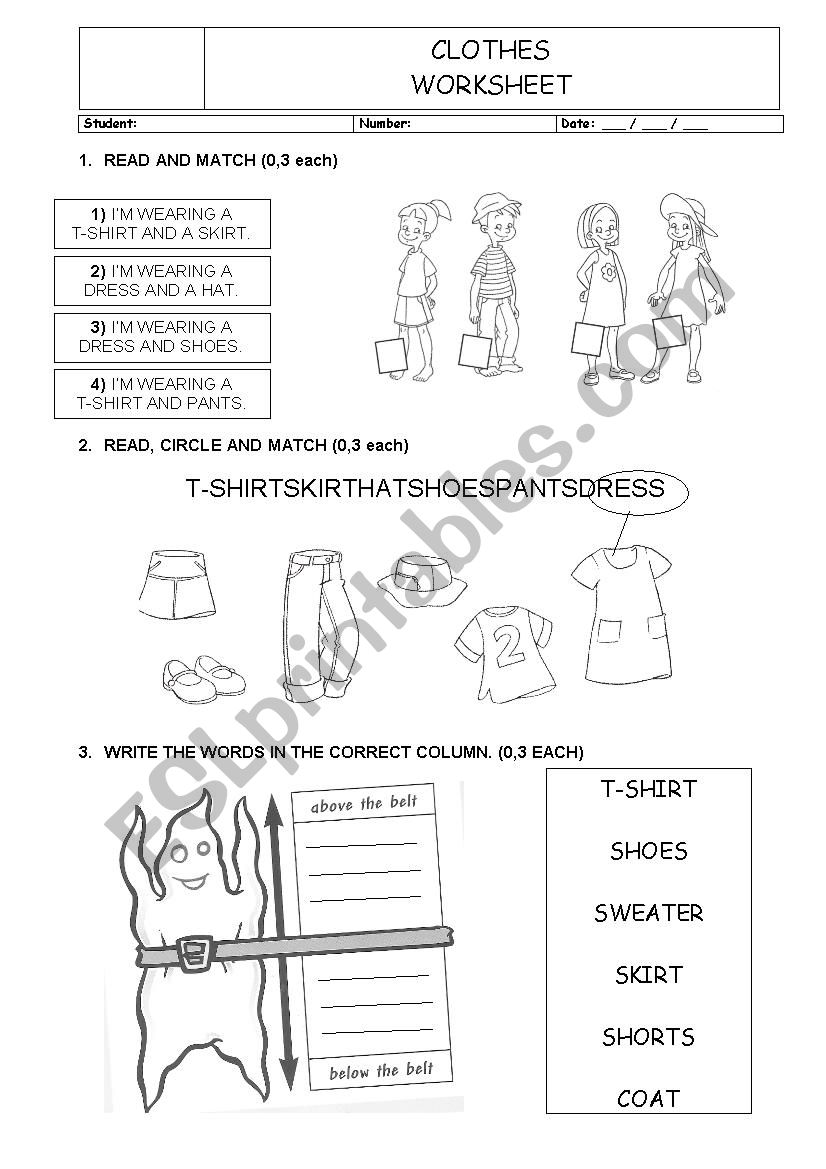CLOTHES WORKSHEET worksheet
