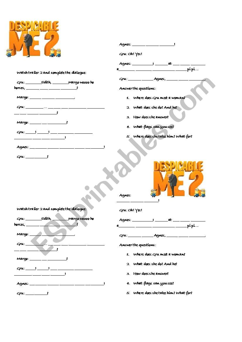 Despicable me 2 worksheet