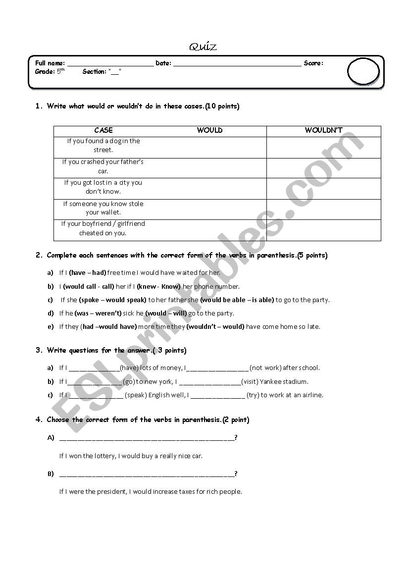 second conditional worksheet