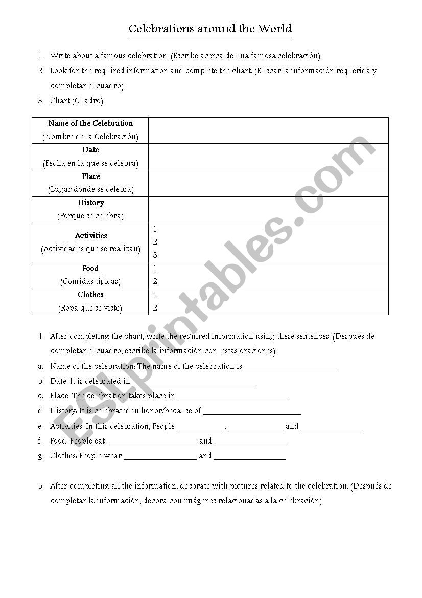 Celebrations around the world worksheet