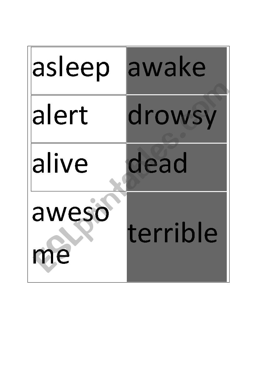 Opposite Adjectives Pair up worksheet