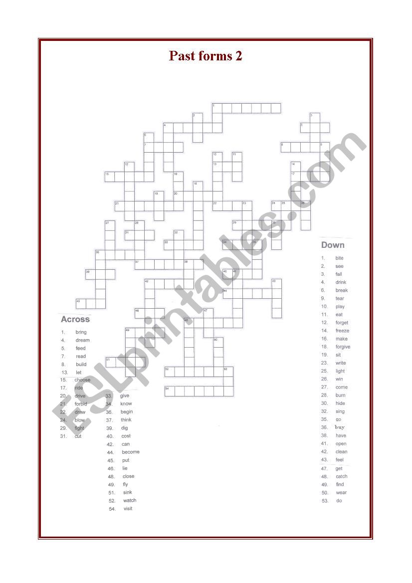 Past forms part 2 worksheet