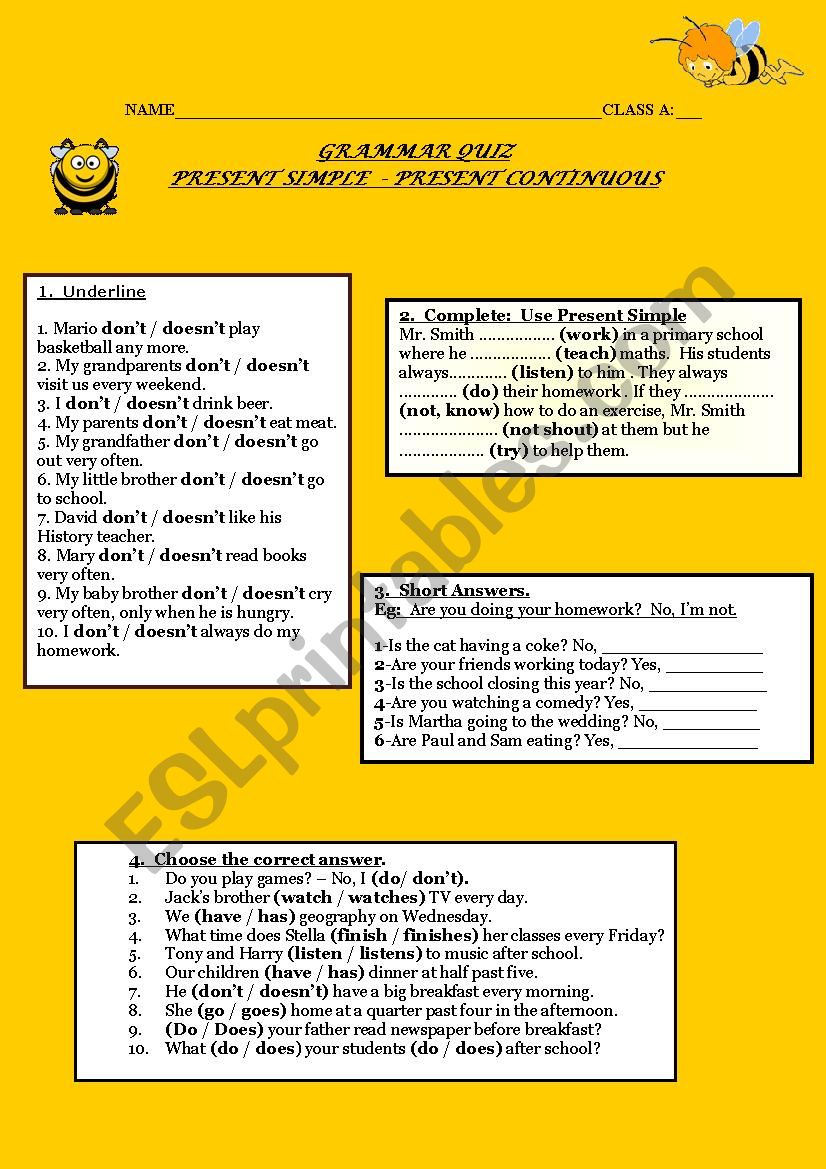 present simple & continous worksheet