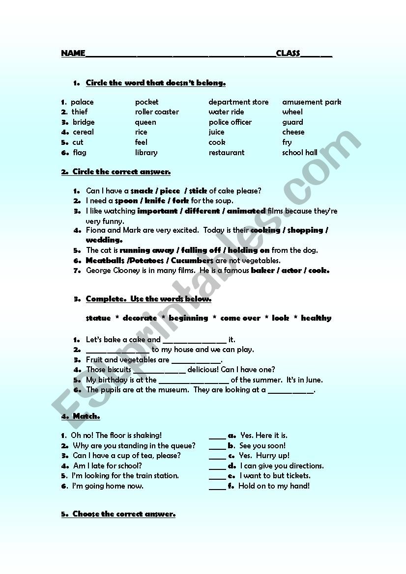 vocabulalry and writing worksheet
