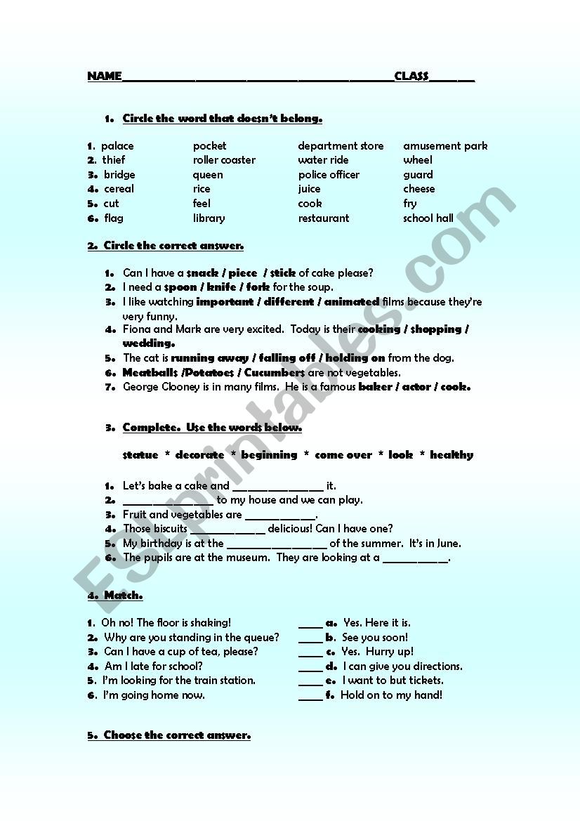 vocabulalry and writing worksheet