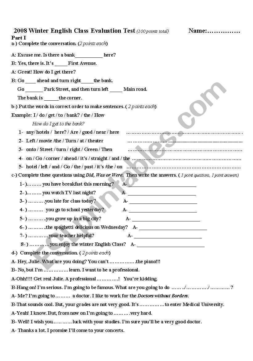 general test worksheet