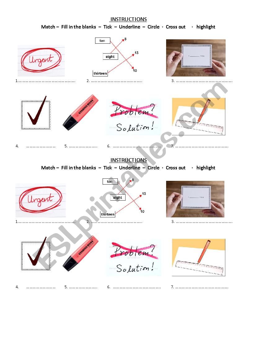 Instructions worksheet