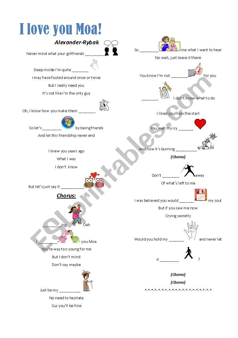 Song worksheet: I love you Moa