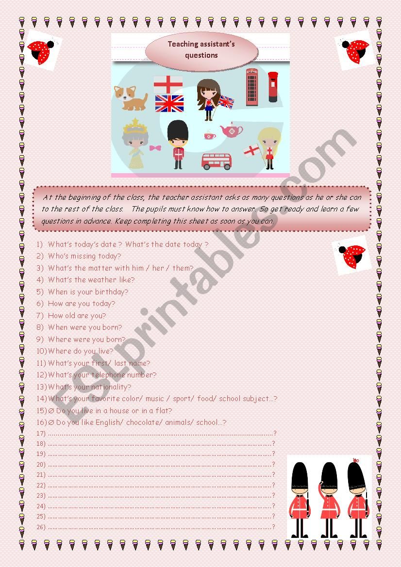 Teaching assistantÂ´s questions year 1