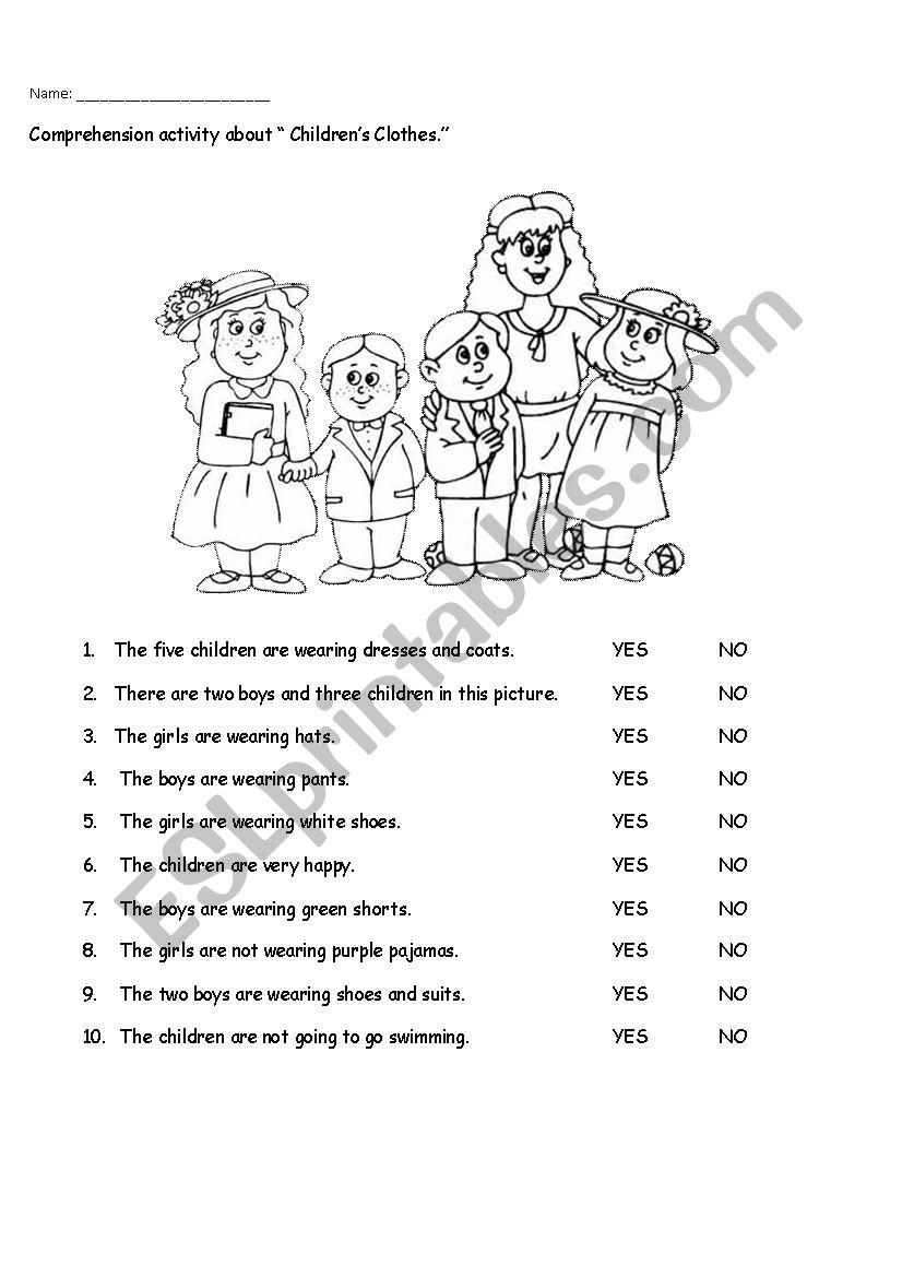 Reading Activity Childrens Clothes