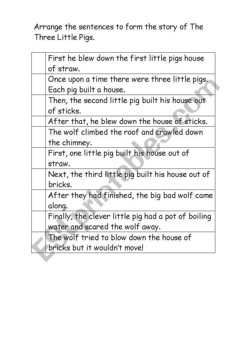 Three Little Pigs worksheet