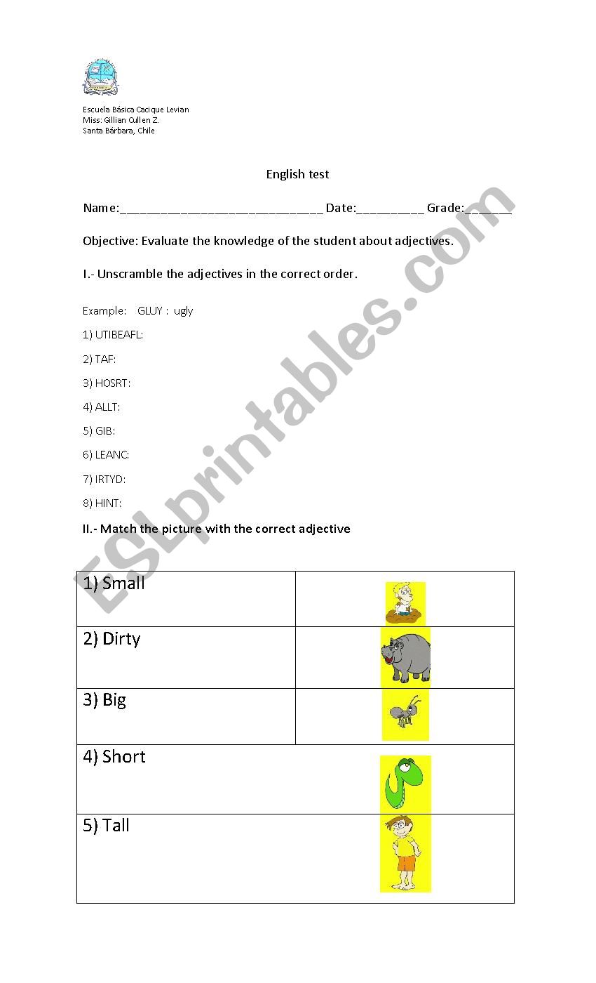 Adjectives Worksheet worksheet