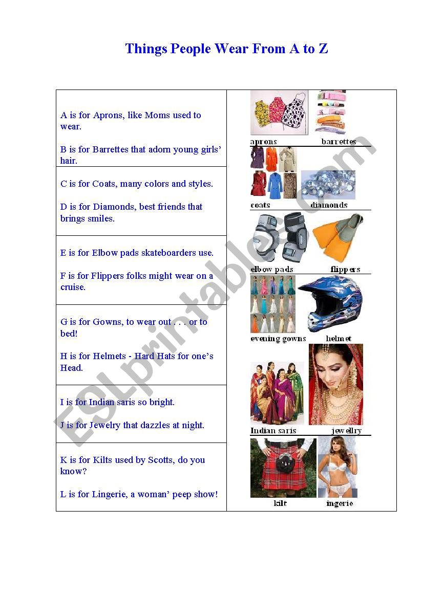 THINGS PEOPLE WEAR FROM A TO Z