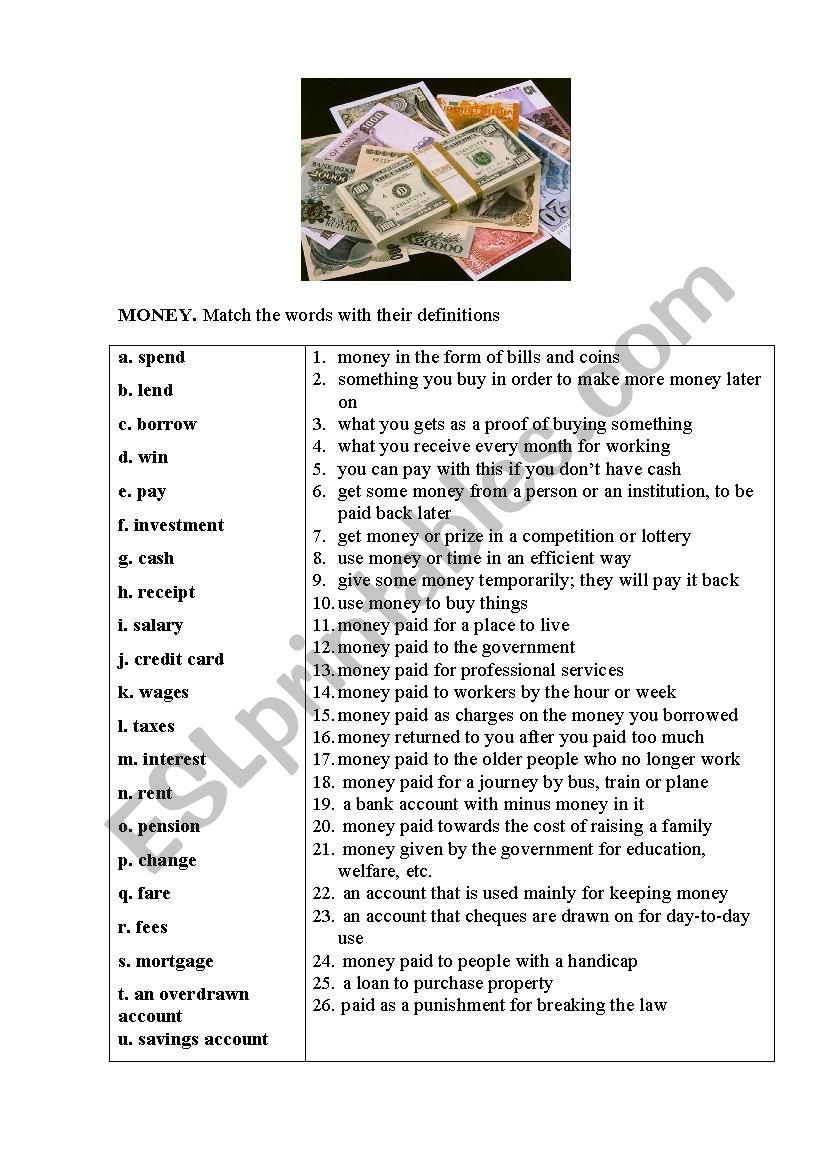 MONEY  worksheet