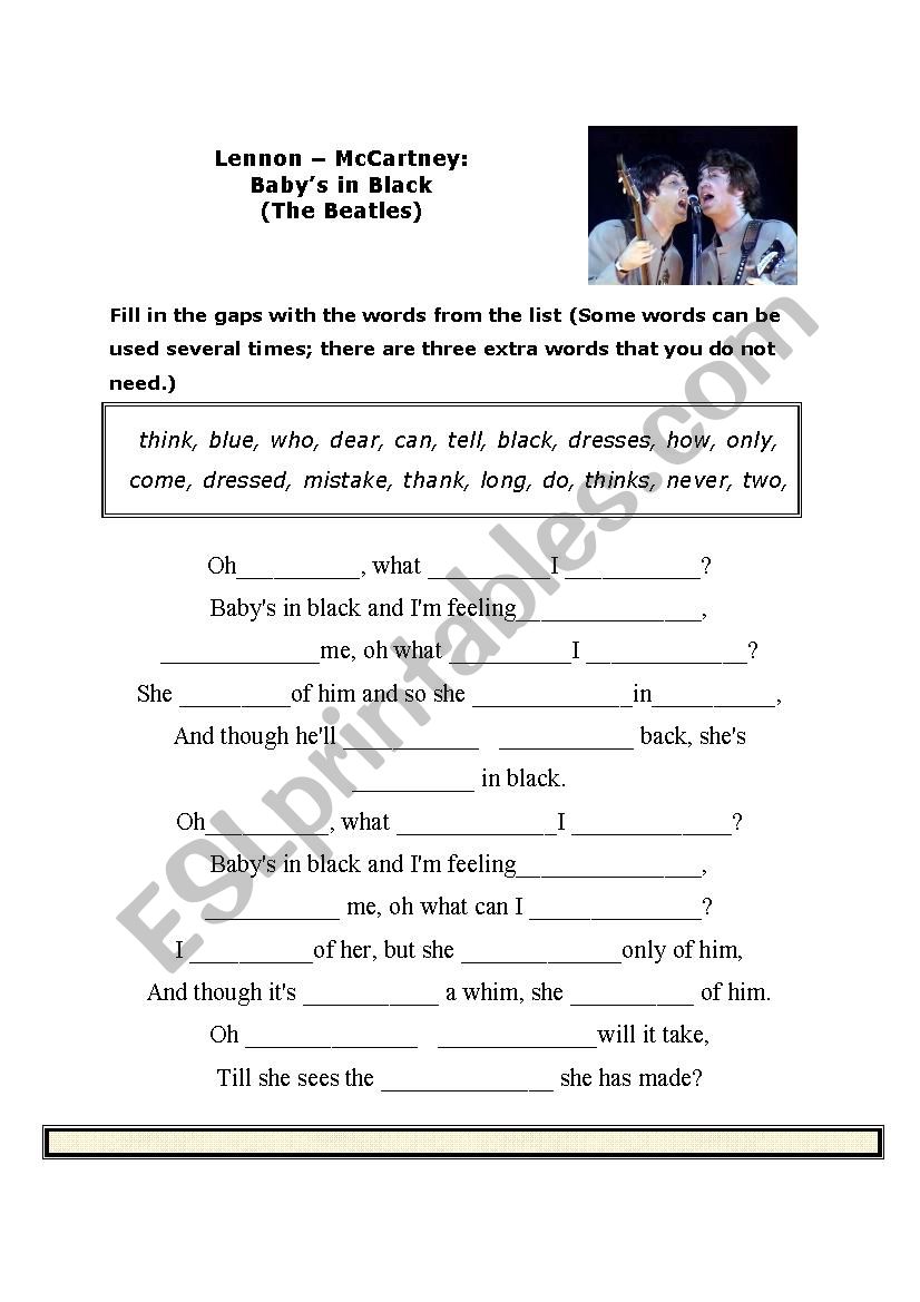 The Beatles - Babys in Black worksheet