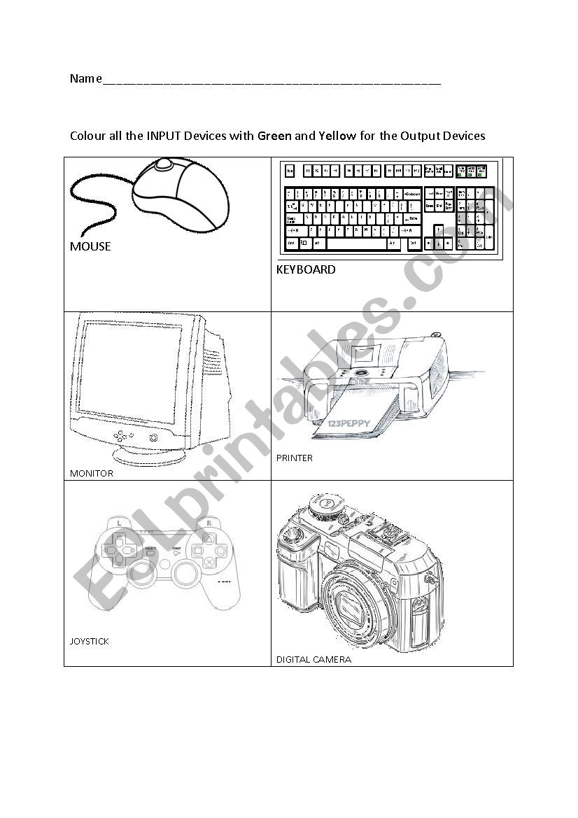 Input and Ouput Devices worksheet