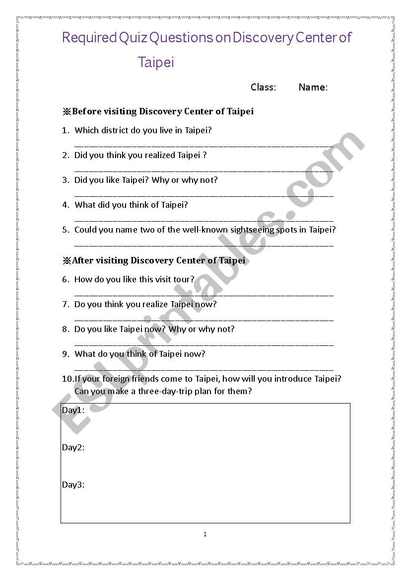Required Quiz Questions on Discovery Center of Taipei