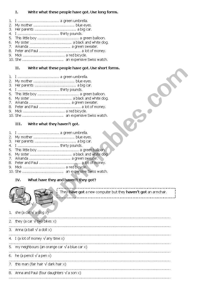 Have got, all forms. worksheet