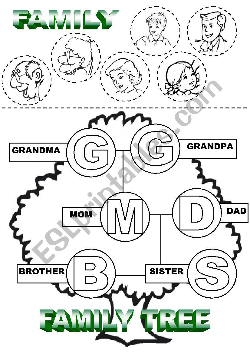 Family Tree Cut and Color worksheet