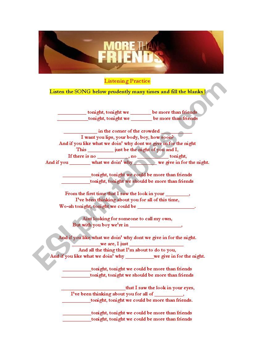 More Than Friends ; SONG worksheet