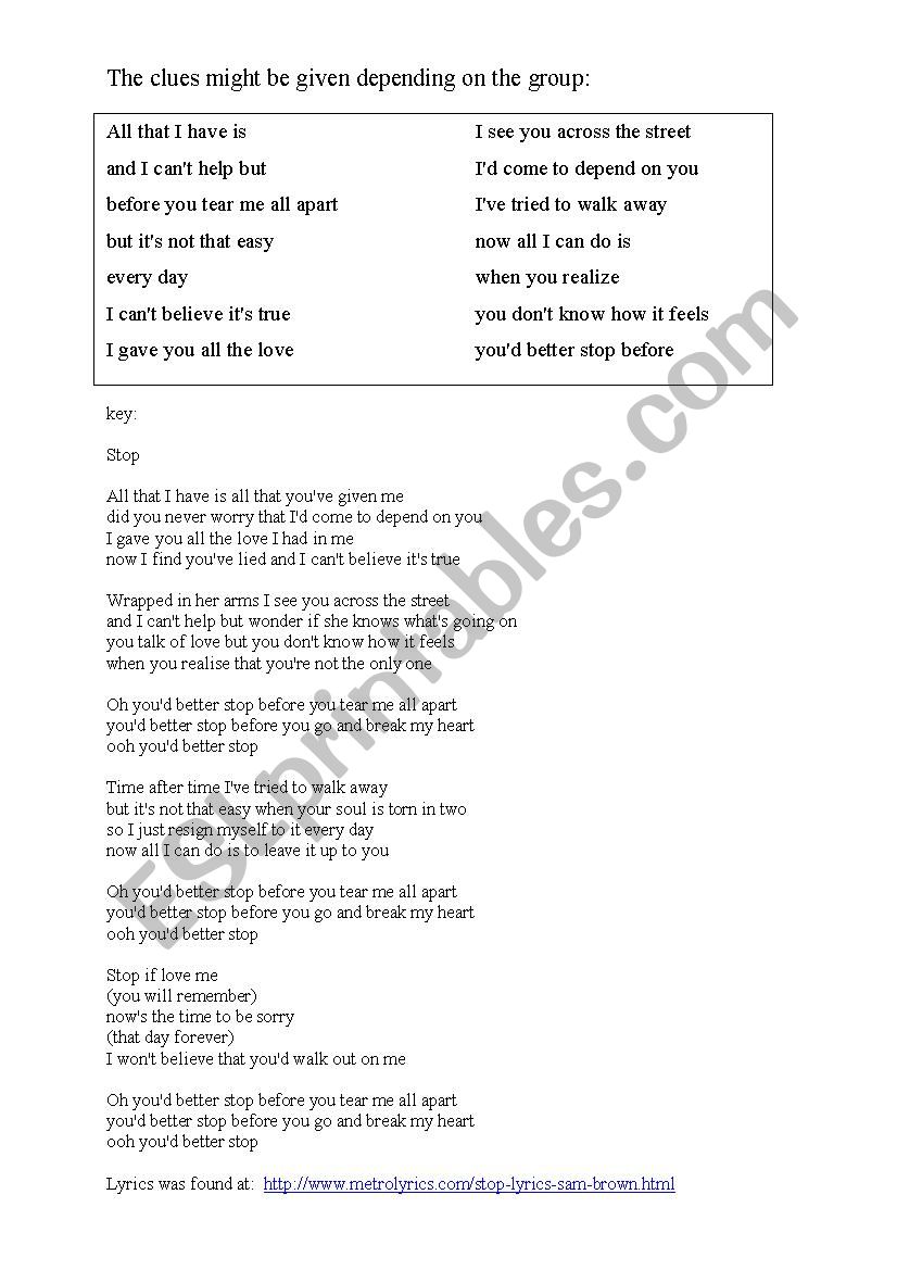 Sam Brown Stop Esl Worksheet By Mcsaba Sam Brown Stop Esl Worksheet By Mcsaba