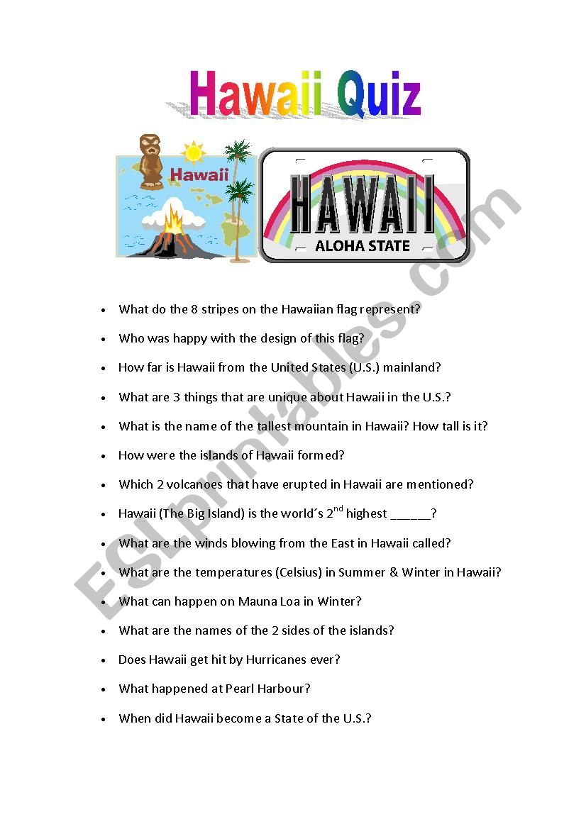 Hawaii Powerpoint Quiz worksheet