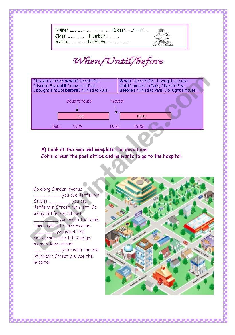 Until/when/Before worksheet