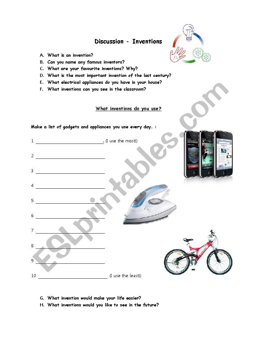 Discussion Class - Inventions worksheet
