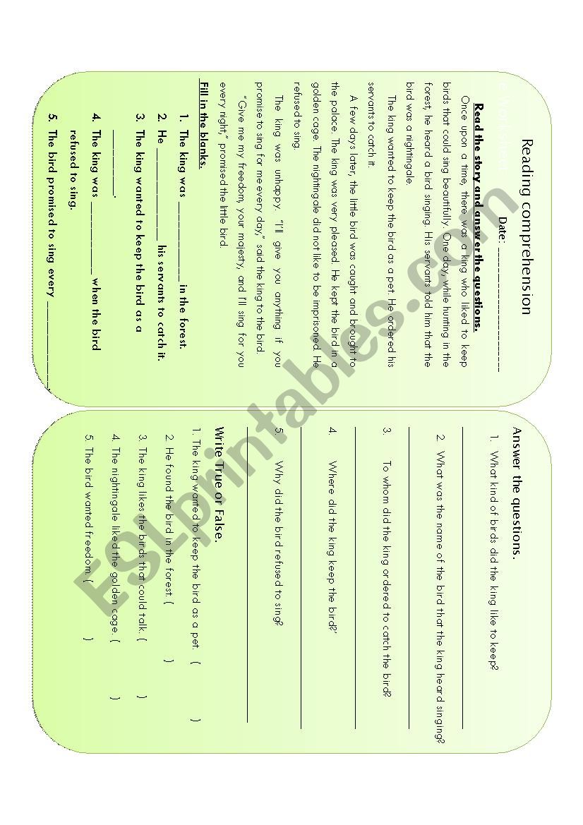 Reading Comprehesion worksheet