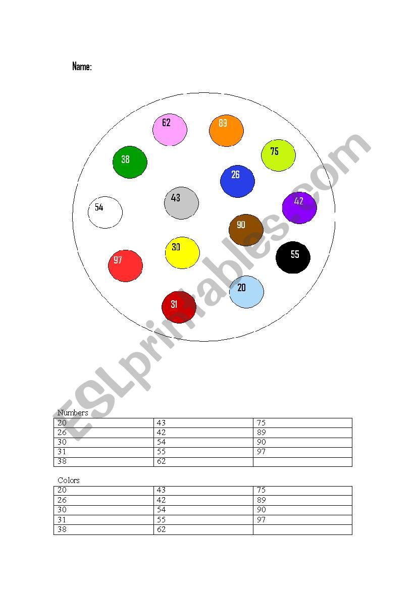 Color and numbers 20-100 worksheet