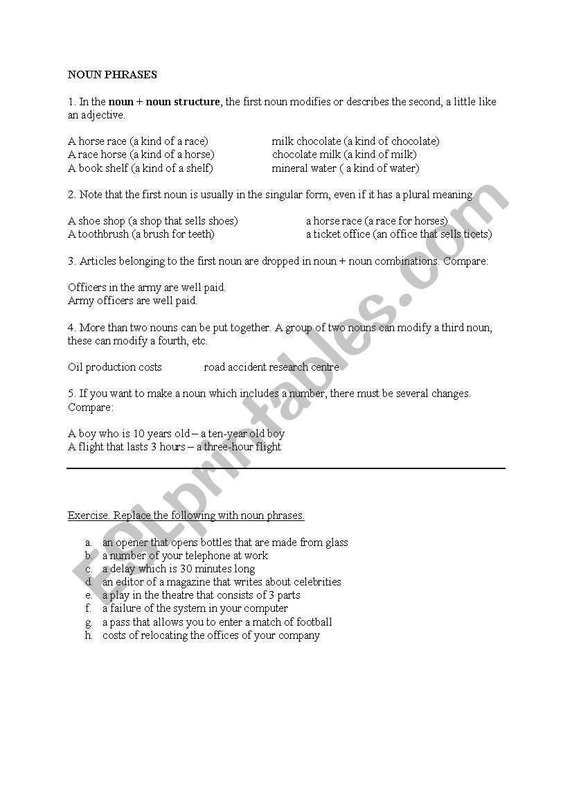 NOUN PHRASES worksheet