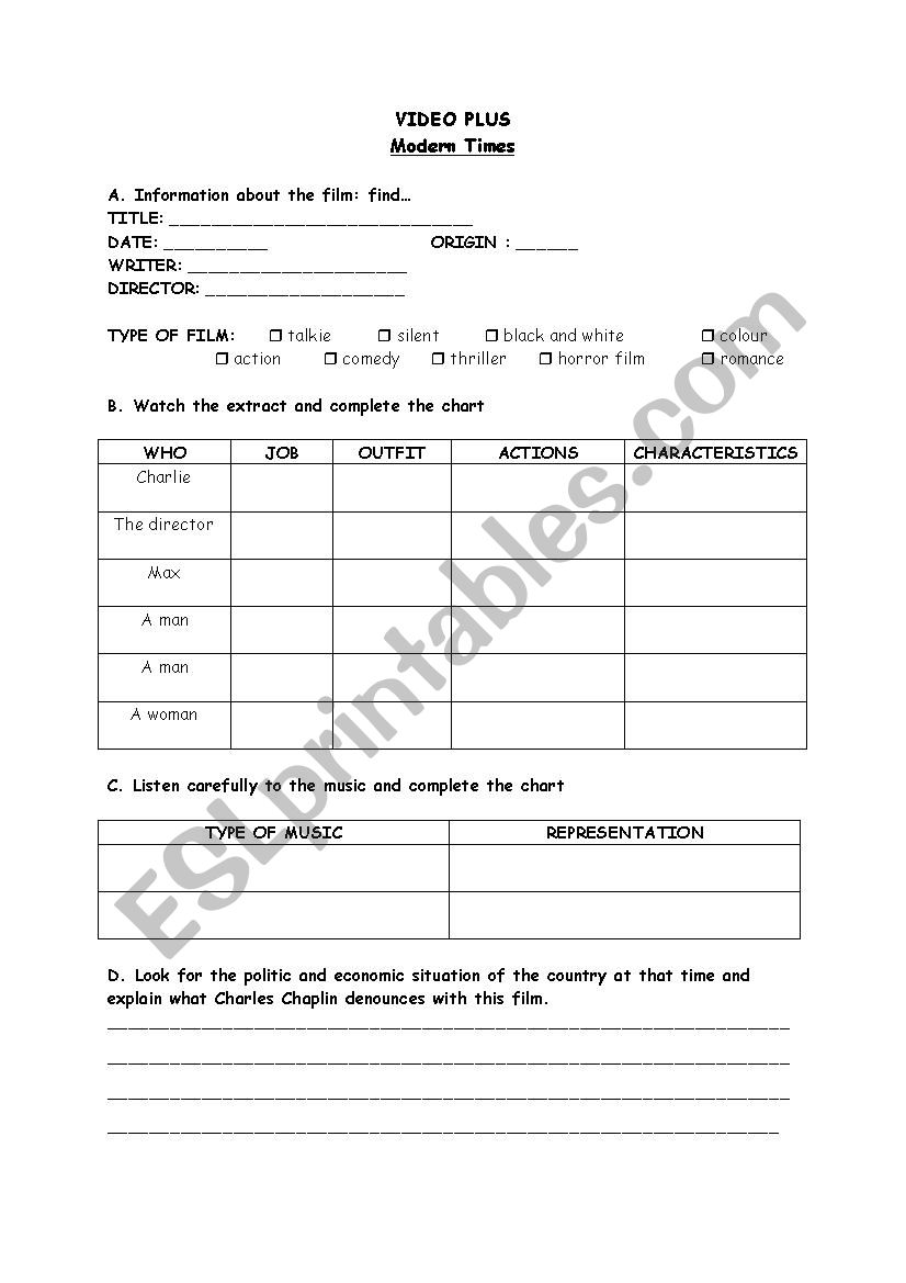 Modern Times worksheet