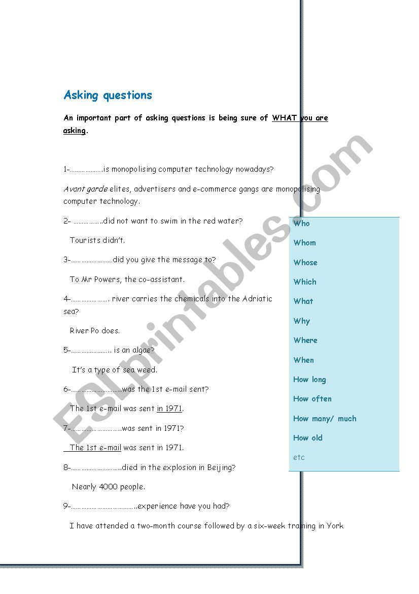 Question Words worksheet