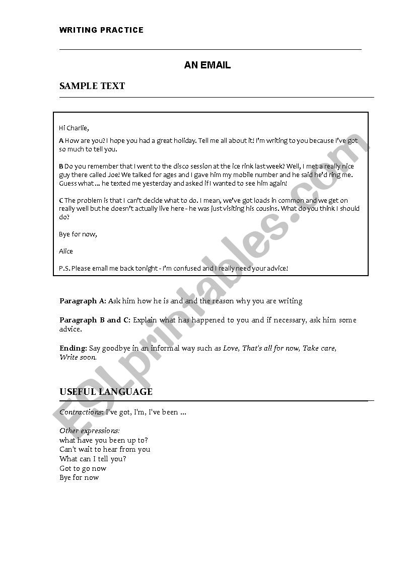 Writing an email worksheet