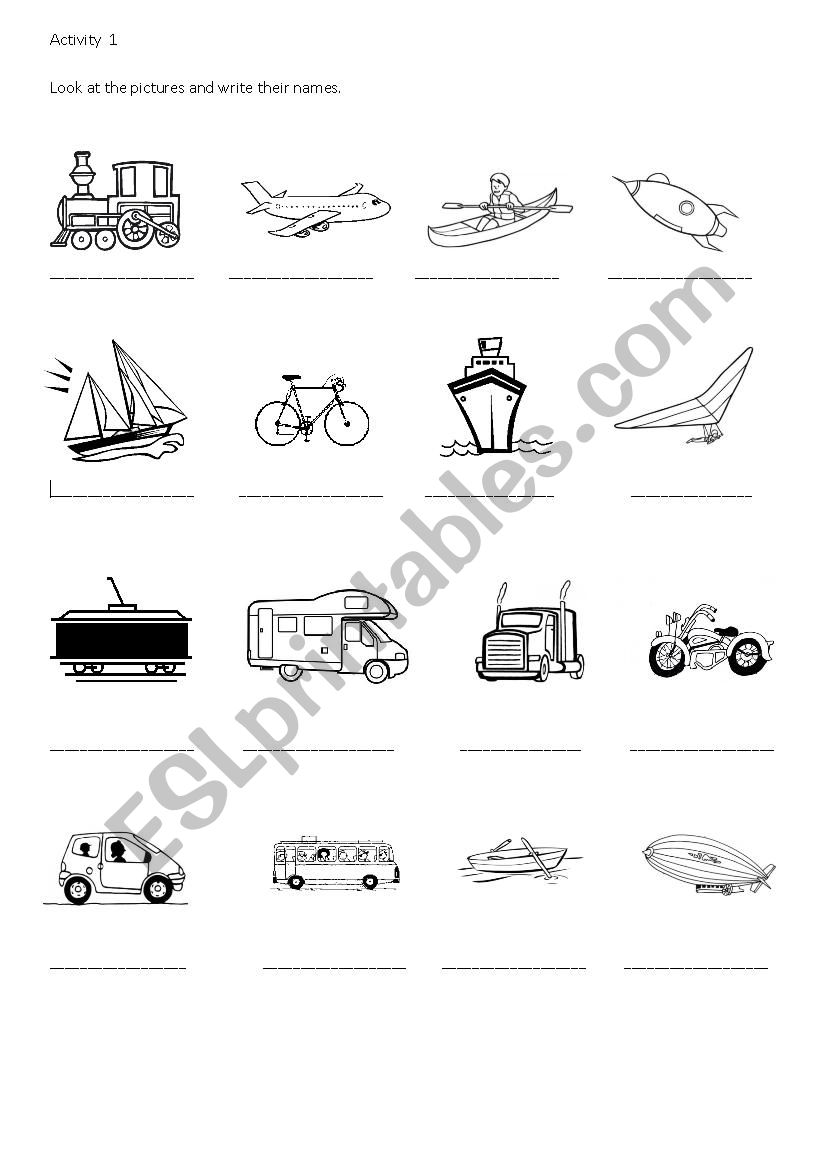 means of transportation worksheet