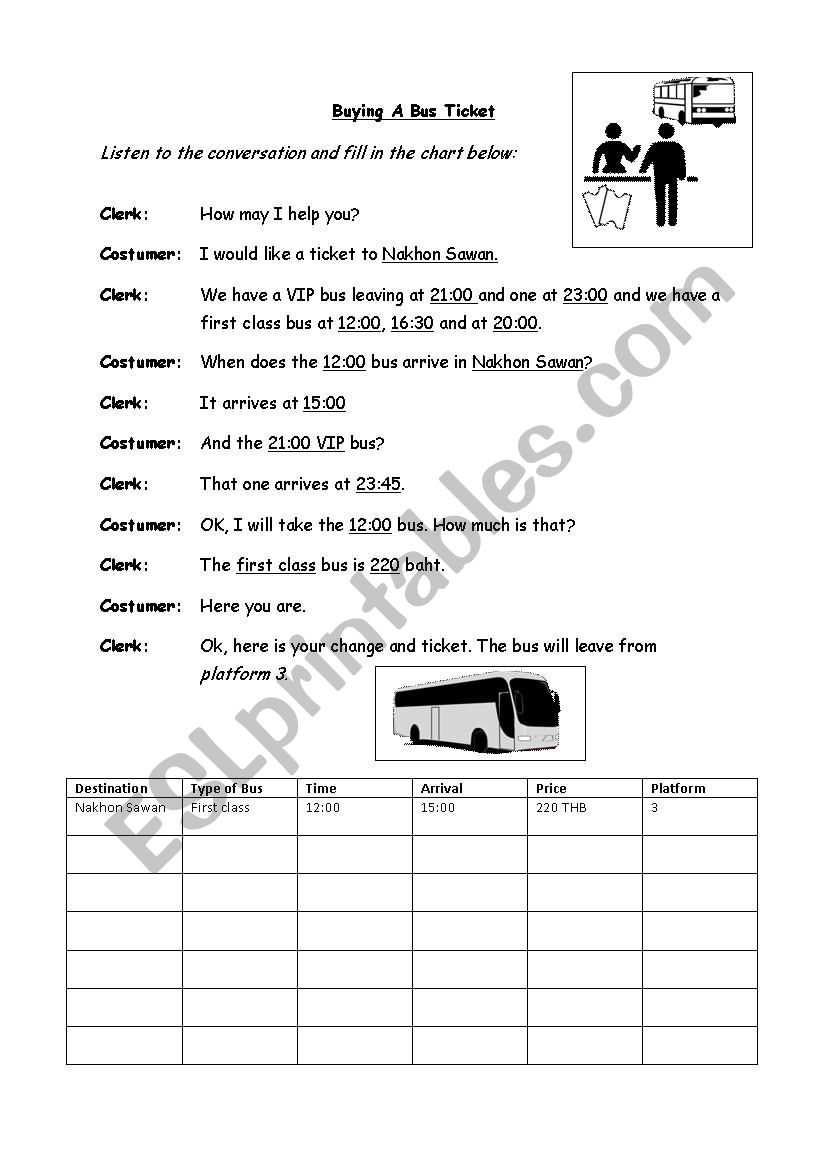 Buying a busticket worksheet