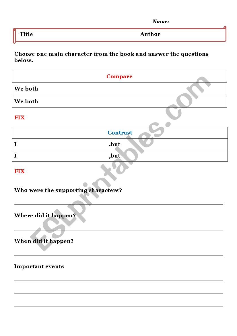 Compare and Contrast  worksheet