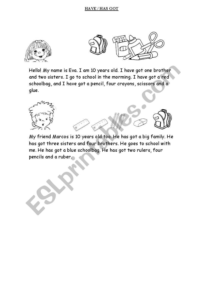 Text Have/Has got worksheet