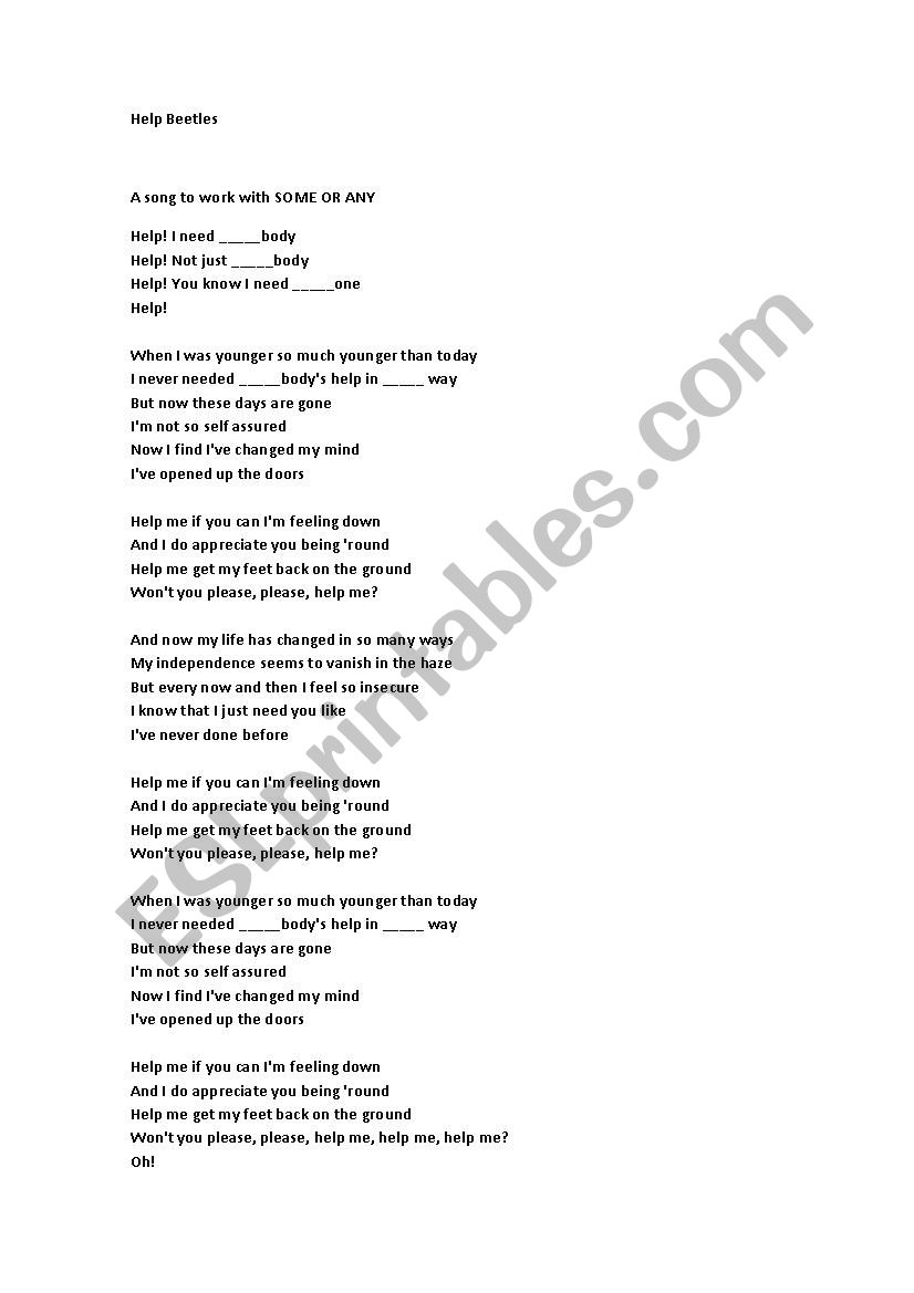 help beatles  worksheet