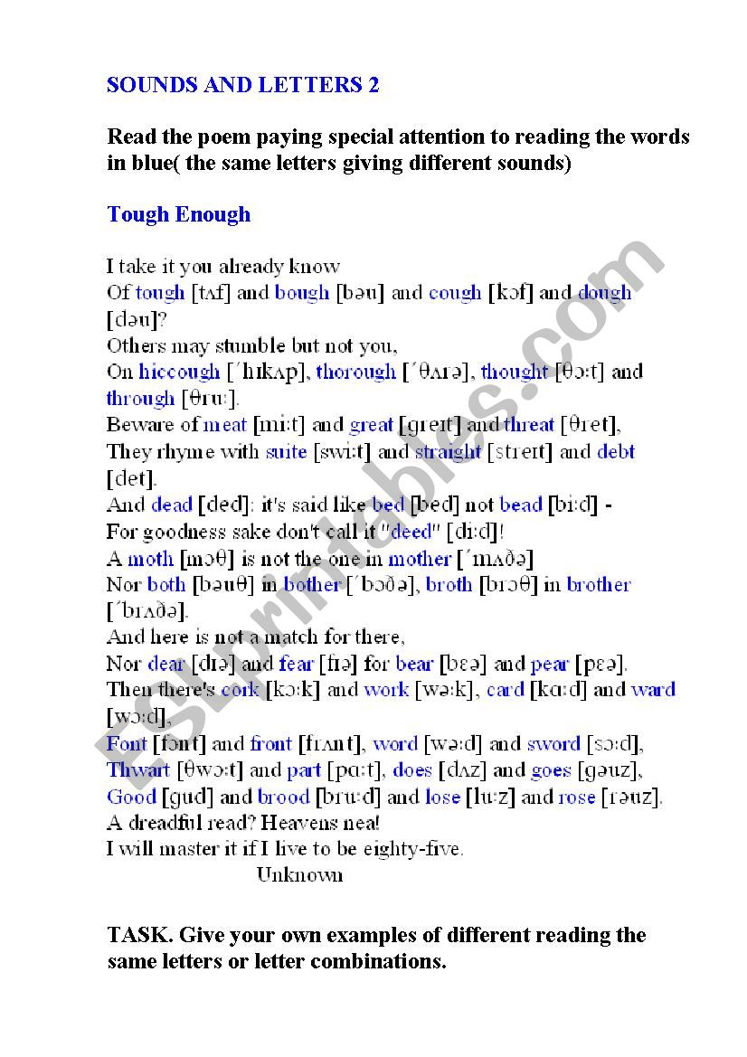 Sounds and Letters 2 worksheet