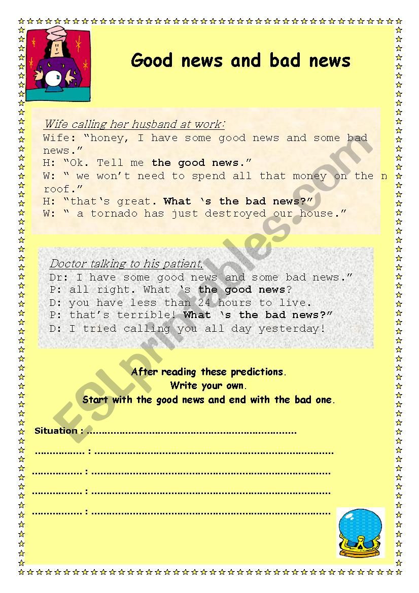 good news and bad news worksheet