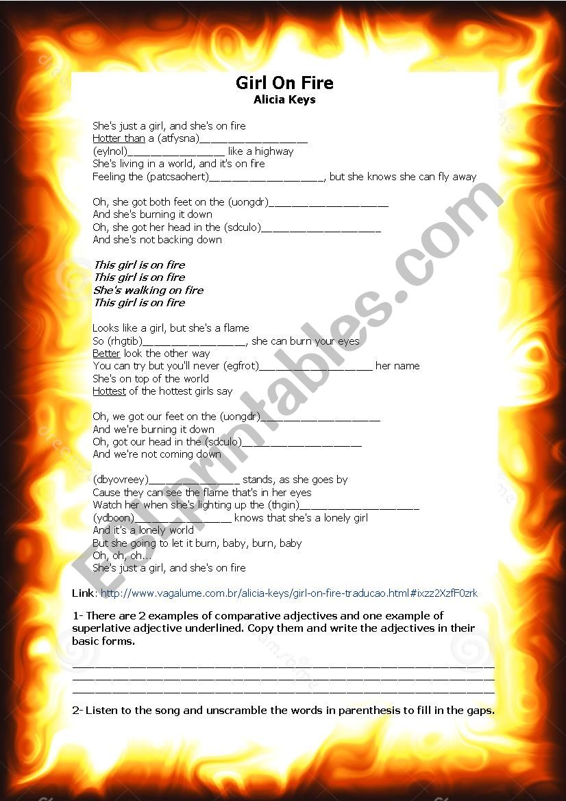 Girl on Fire - Alicia Keys worksheet